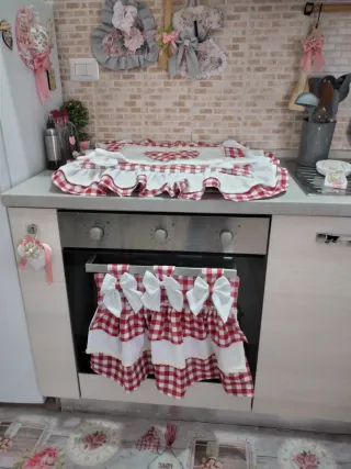 Coordinato Cucina Country Rosso Bianco