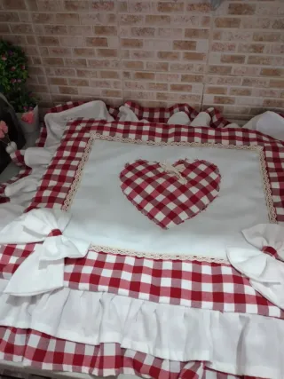 Coordinato Cucina Country Rosso Bianco