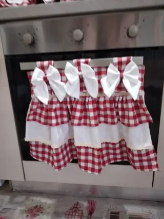 Coordinato Cucina Country Rosso Bianco