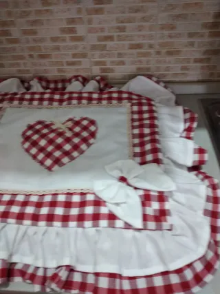 Coordinato Cucina Country Rosso Bianco