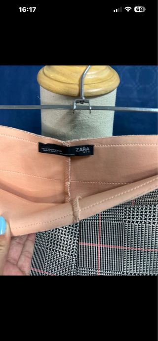 Pantalón Zara Cuadros Rosa Talla M
