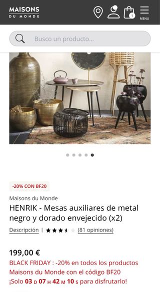 Tavoli Ausiliari in Metallo Nero e Dorato (x2)