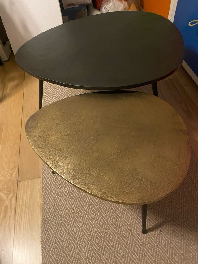 Tavoli Ausiliari in Metallo Nero e Dorato (x2)