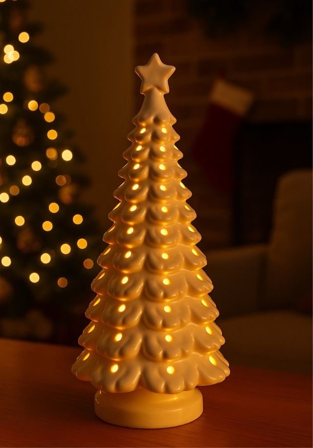 Albero Natale Ceramica Bianca LED