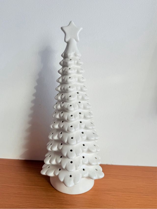 Albero Natale Ceramica Bianca LED