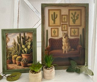Cuadro verde coyote entre cactus