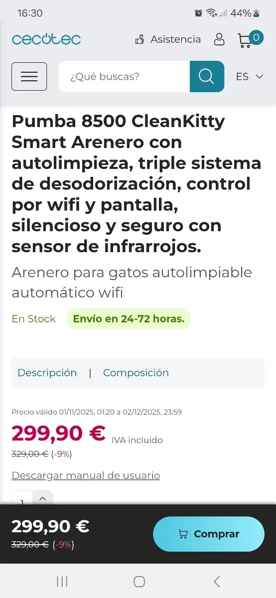 Cecotec arenero inteligente gato