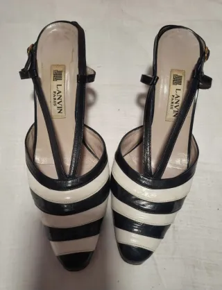 Zapatos Lanvin T-Strap Rayas Blanco y Negro