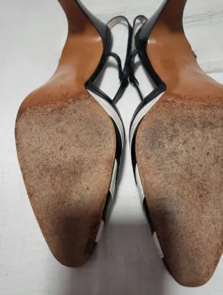 Zapatos Lanvin T-Strap Rayas Blanco y Negro