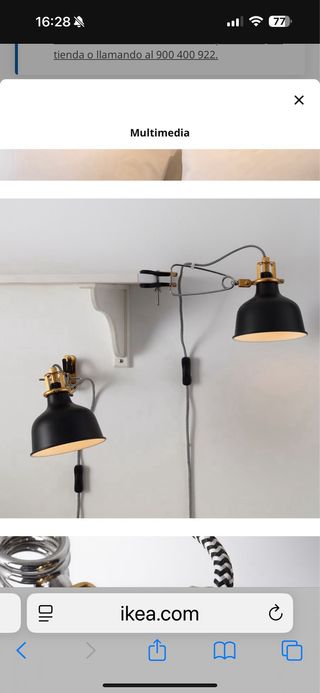 2 Lámparas Negras RANARP Ikea