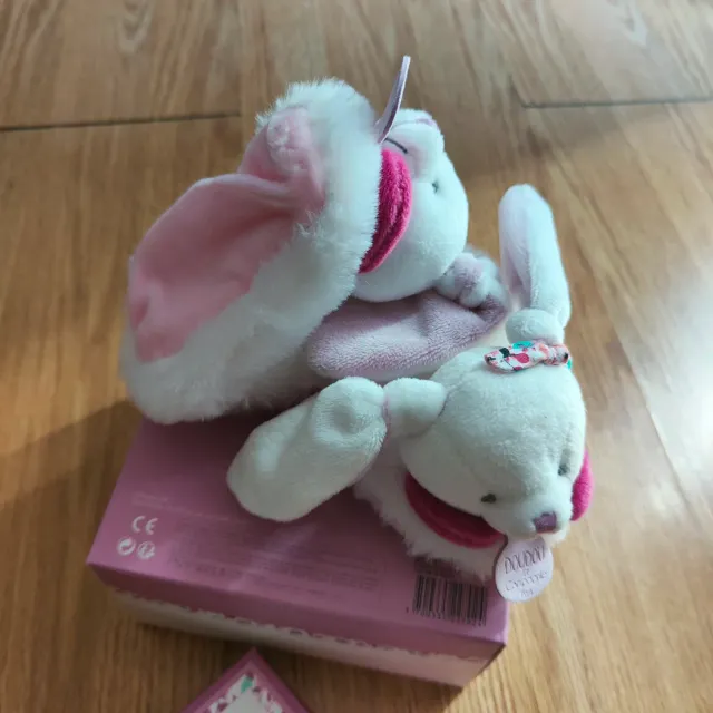 Pantofole Peluche Doudou conejito rosa y blanco