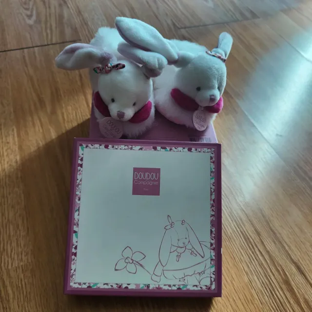 Pantofole Peluche Doudou conejito rosa y blanco