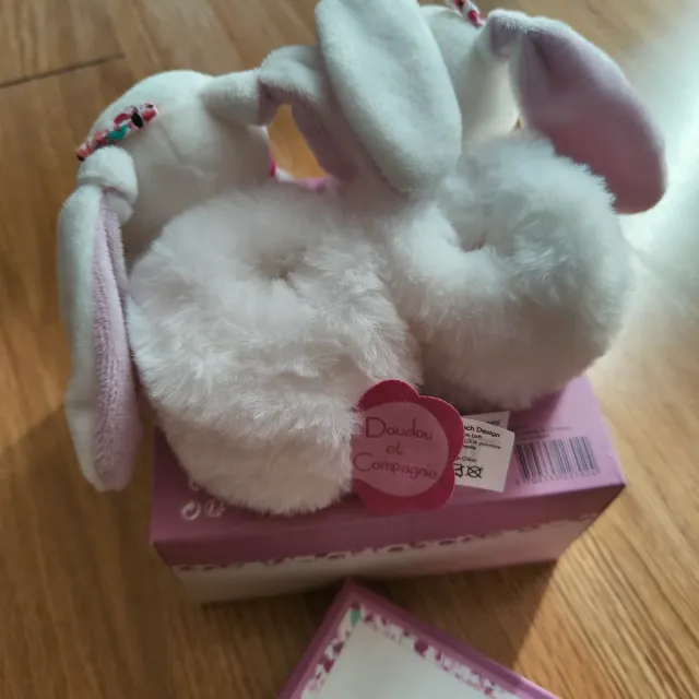 Pantofole Peluche Doudou conejito rosa y blanco