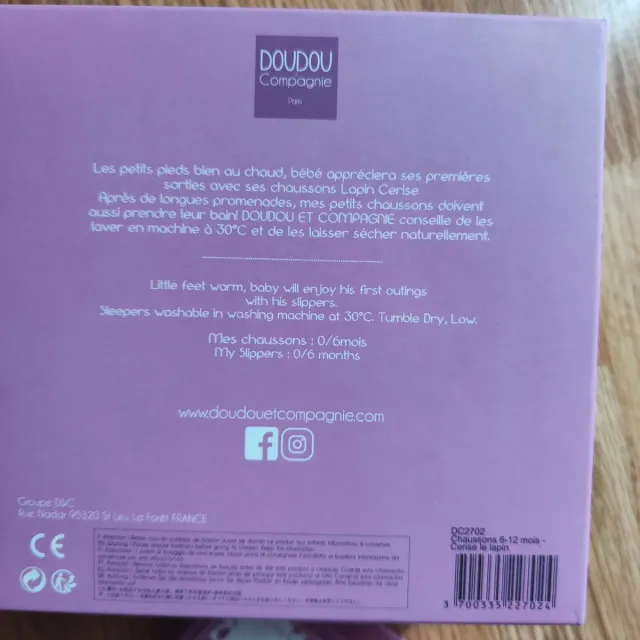 Pantofole Peluche Doudou conejito rosa y blanco