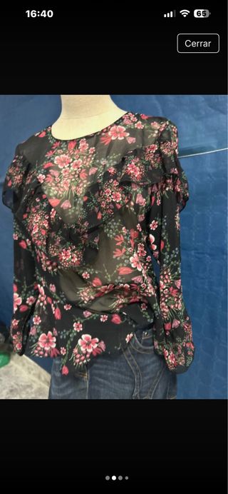 Blusa Zara Transparente Flores Talla S