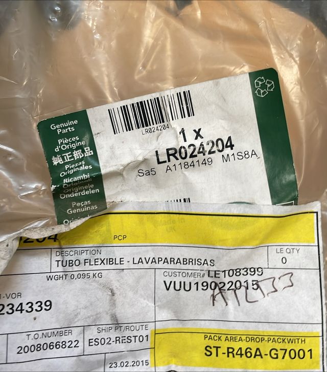 LR024204 Manguera Limpiaparabrisas LAND ROVER