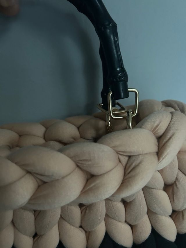 Borsa uncinetto Chunky cotone nero/beige.