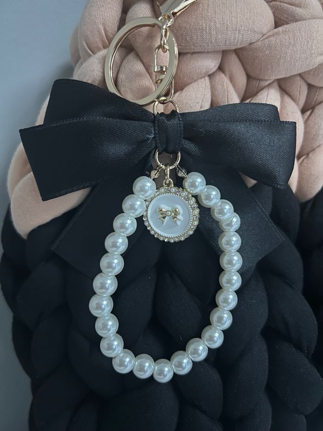 Borsa uncinetto Chunky cotone nero/beige.