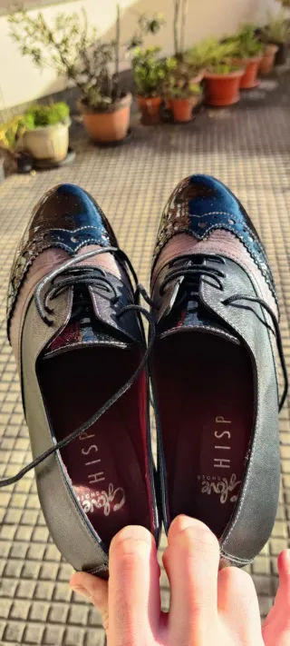 Zapatos Hispanitas cordones tacón negro/gris