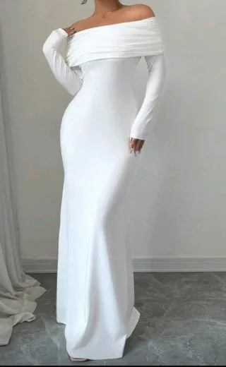 Vestido largo blanco escote Bardot