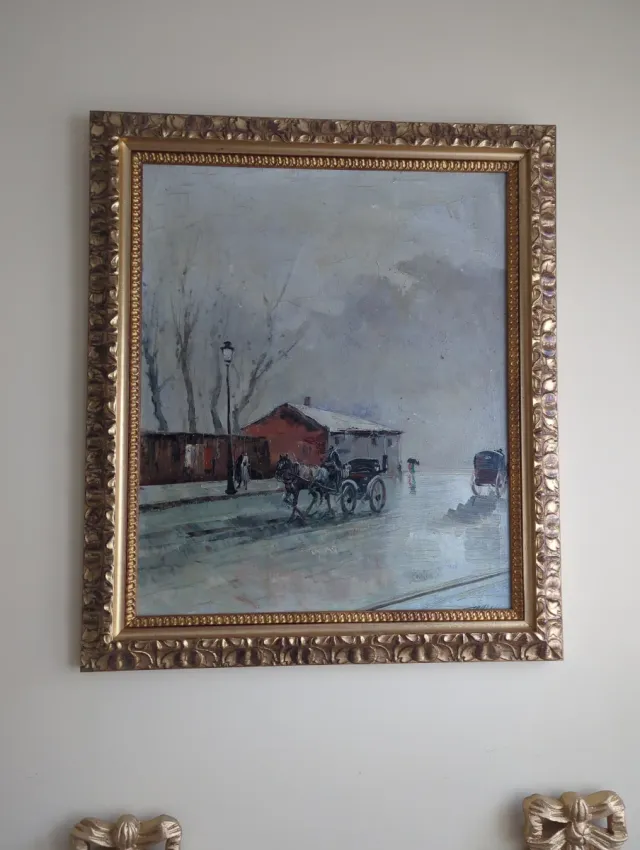 Cuadro paisaje marco dorado