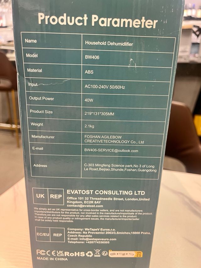 Deshumidificador 2.8L Verde y Blanco