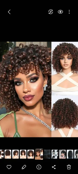 Peluca rizada sintética marrón