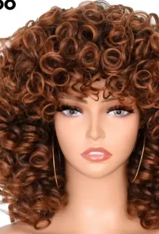 Peluca rizada sintética marrón