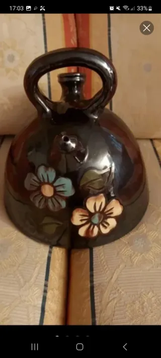 Cántaro Cerámica Negro con Flores