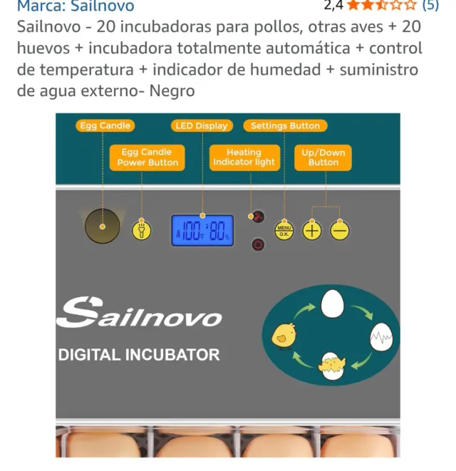 Incubadora Sailnovo 20 Huevos