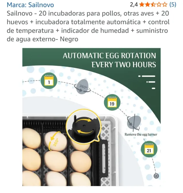 Incubadora Sailnovo 20 Huevos