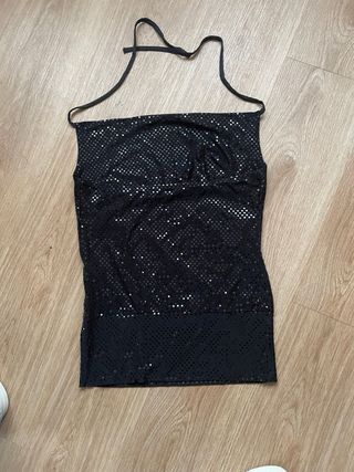 Top Halter Negro Lentejuelas