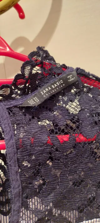 Blusa Zara XS encaje azul