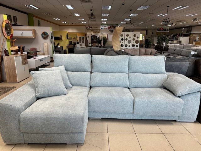 Chaiselongue de tela azul celeste / blanco