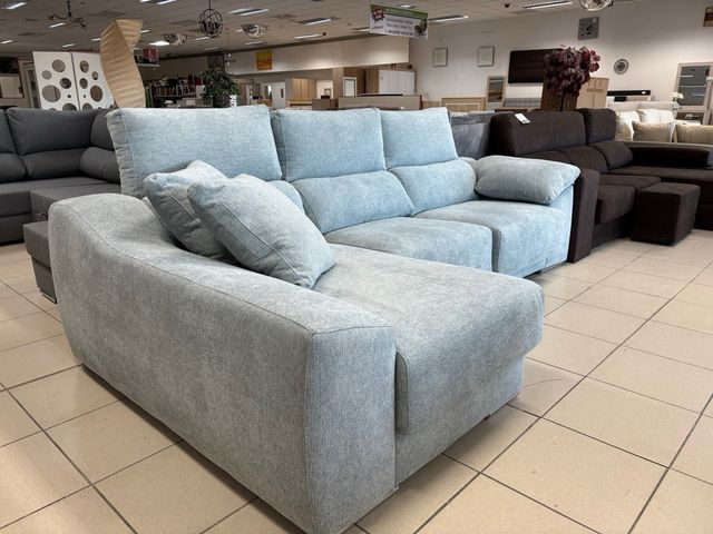 Chaiselongue de tela azul celeste / blanco