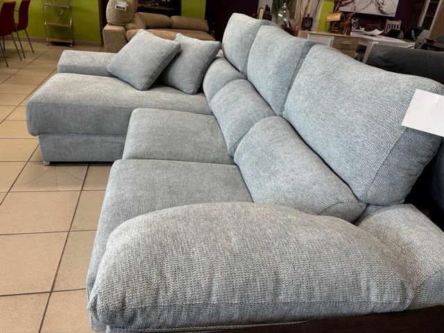 Chaiselongue de tela azul celeste / blanco