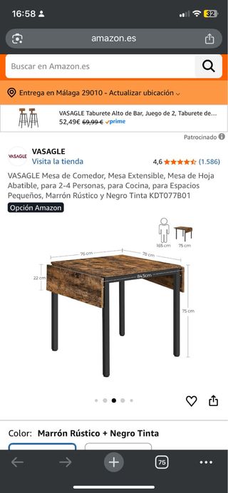 Mesa comedor plegable madera y metal