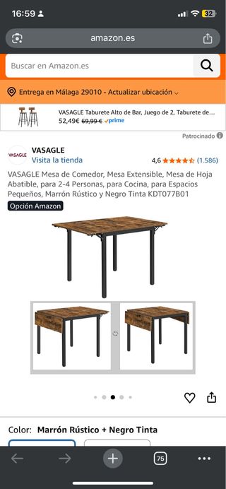 Mesa comedor plegable madera y metal