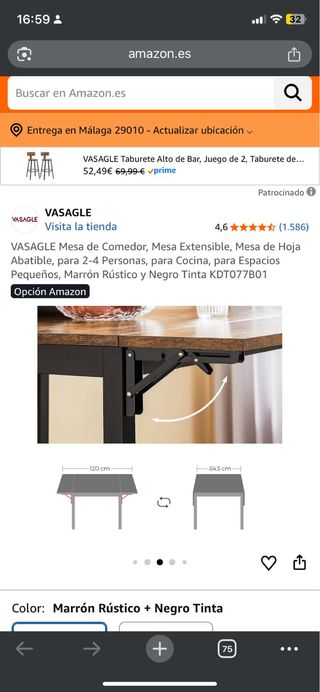 Mesa comedor plegable madera y metal