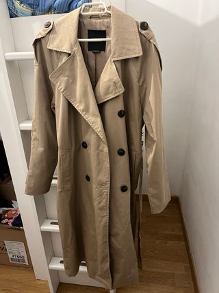 Gabardina larga mujer beige