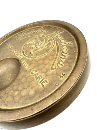 Posacenere pubblicitario Odontalbo Mascherina ottone vintage 19 cm