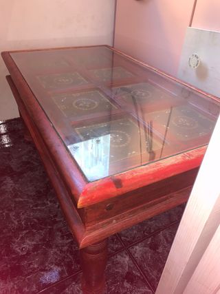 Mesa de roble maciza con cristal