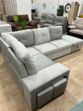 Sofá Cama Rinconera Gris + Arcón 5 Plazas