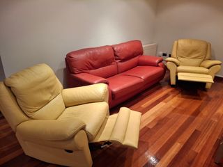 Pack sofá de piel y sillones reclinbles