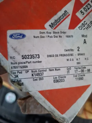 Discos de freno Ford Escort XR3i RS Sierra