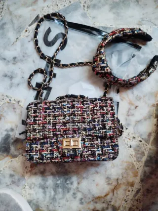 Bolso tweed Chanel multicolor con cadena