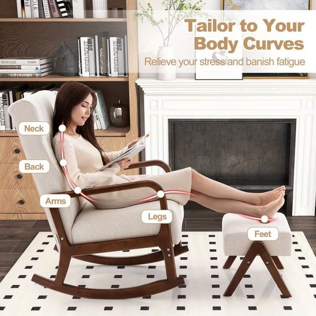 Dondolo con poggiapiedi, sedia a dondolo imbottita