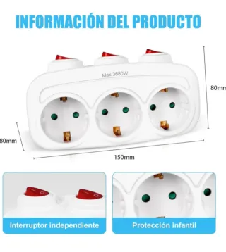 Regleta  Enchufe Europeo  3 Tomas Con Interruptor