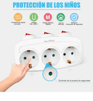 Regleta  Enchufe Europeo  3 Tomas Con Interruptor