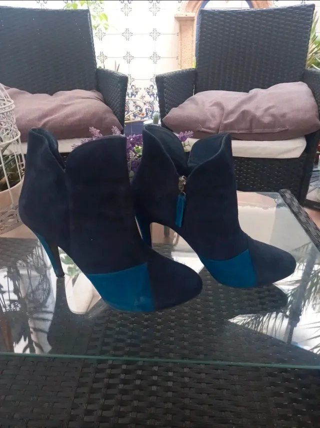 Botines piel ante azul y turquesa